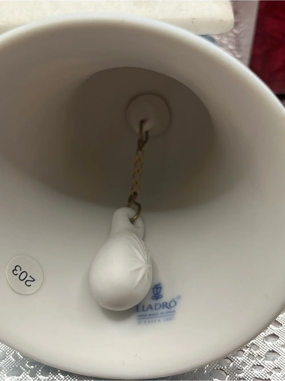 1998 LLADRO Christmas White Porcelain Bell Ornament with Box
